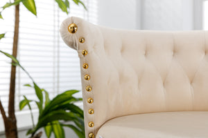 English Elm UNITED Velvet 360° Rotating Bar Chair with Diamond Stitching, Gold Frame, Plush Foam Seat, Adjustable Height Beige W1568P361715