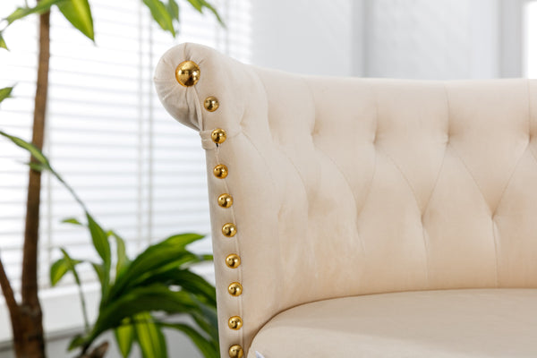 English Elm UNITED Velvet 360° Rotating Bar Chair with Diamond Stitching, Gold Frame, Plush Foam Seat, Adjustable Height Beige W1568P361715