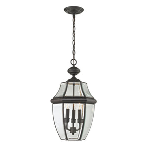 Thomas Lighting Ashford 3 Light Outdoor Pendant Lantern with Beveled Glass Cage Antique Porch Entry Bronze 8603EH/75