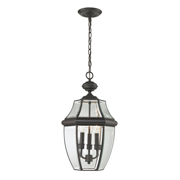 Thomas Lighting Ashford 3 Light Outdoor Pendant Lantern with Beveled Glass Cage Antique Porch Entry Bronze 8603EH/75
