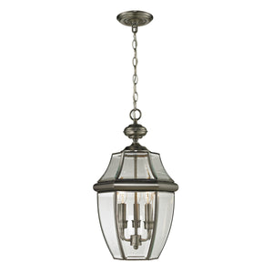 Thomas Lighting Ashford 3 Light Outdoor Pendant Lantern with Beveled Glass Cage Antique Porch Entry Nickel 8603EH/80