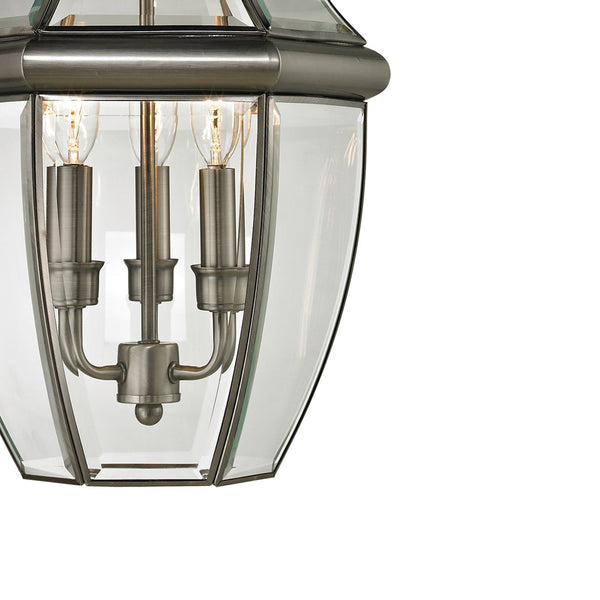 Thomas Lighting Ashford 3 Light Outdoor Pendant Lantern with Beveled Glass Cage Antique Porch Entry Nickel 8603EH/80