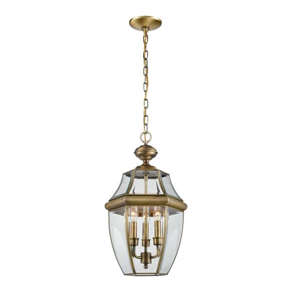Thomas Lighting Ashford 3 Light Outdoor Pendant Lantern with Beveled Glass Cage Antique Porch Entry Brass 8603EH/89
