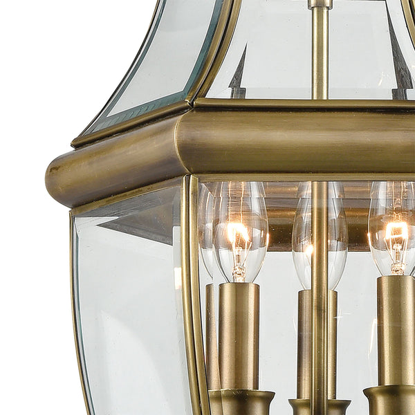 Thomas Lighting Ashford 3 Light Outdoor Pendant Lantern with Beveled Glass Cage Antique Porch Entry Brass 8603EH/89