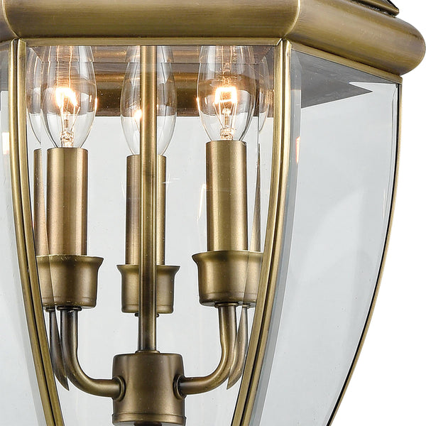 Thomas Lighting Ashford 3 Light Outdoor Pendant Lantern with Beveled Glass Cage Antique Porch Entry Brass 8603EH/89