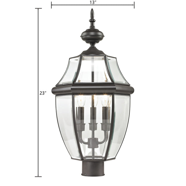 Thomas Lighting Ashford Lantern Style Outdoor Post Light with Beveled Glass and Metal Cage Frame Bronze 8603EP/75