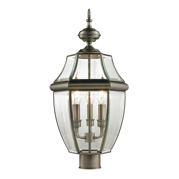 Thomas Lighting Ashford Lantern Style Outdoor Post Light with Beveled Glass and Metal Cage Frame Nickel 8603EP/80