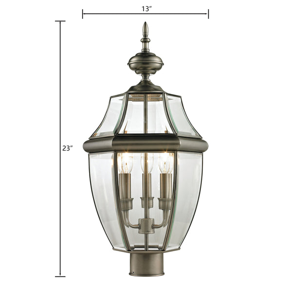 Thomas Lighting Ashford Lantern Style Outdoor Post Light with Beveled Glass and Metal Cage Frame Nickel 8603EP/80