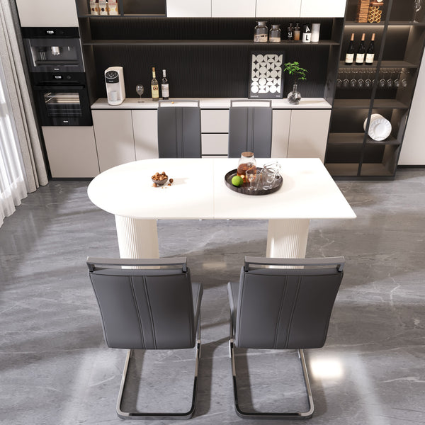 English Elm 63 Modern Medieval Cream Mdf Dining Table & 4 Pu Armless Chairs Set - Stylish & Durable Design For Home W2189S00431