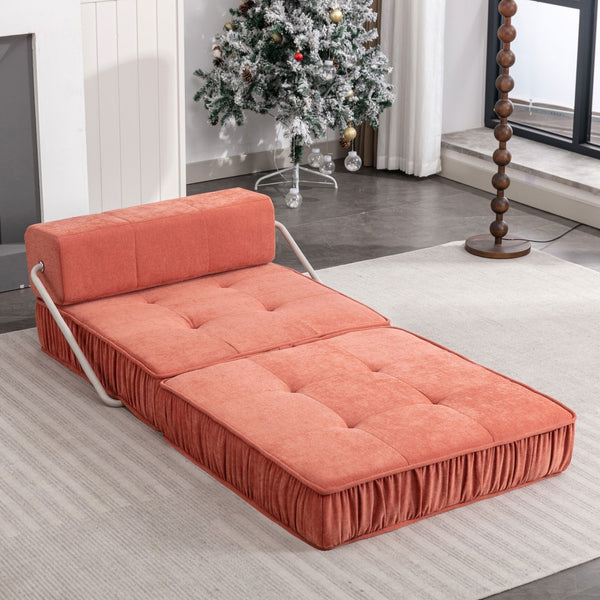English Elm Green Chenille Floor Sofa Convertible Futon Chair with Modular Sleeping Support Orange W3612P376633