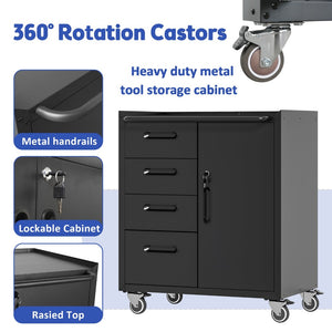 English Elm Sturdy Rolling Steel Tool Cabinet with Locking Drawers for Garage Workshop Use T2398P223007
