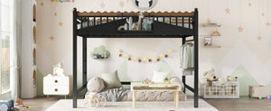 English Elm Full Size Metal Loft Bed with Built-in Shelving for Teen or Studio Bedroom W1580S00381
