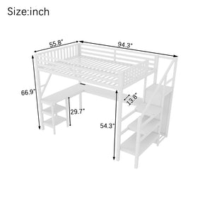 English Elm Metal Full Loft Bed with L Shaped Desk Wardrobe Rgb Lighting and Usb Charging White W2593S00054
