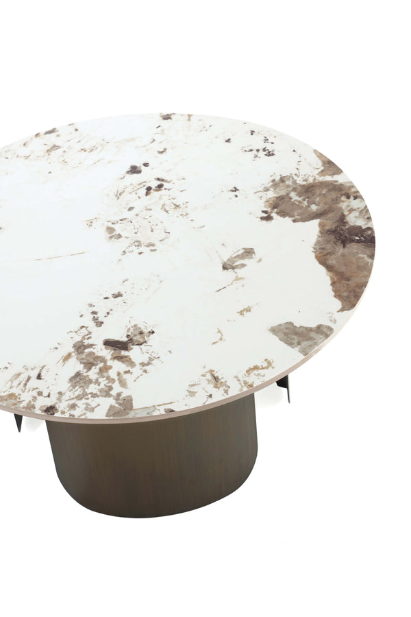 English Elm Monica Modern Sintered Stone Coffee Table with Bronze Stainless Steel Base, 31.5" Round Top, Sleek Design B365S00057