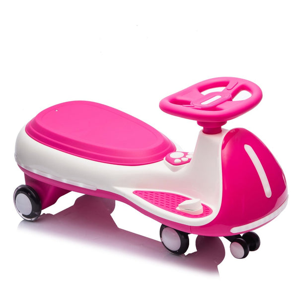 English Elm 12v Kids Ride on Wiggle Car with Dual Motors Led Wheels Bluetooth and Triangular Frame Rose Red W1578P390195