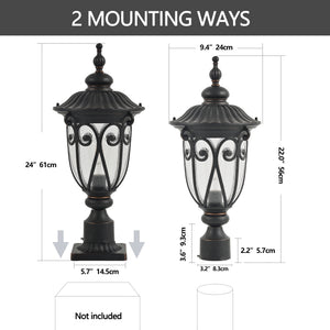 English Elm 24"(H) Vintage Black Outdoor Post Lantern with Bubble Glass, Rust-Resistant Aluminum, E26 Compatible Lighting Elegance for Pathway Patio Garden (Bulb Not Included) W1340P239409