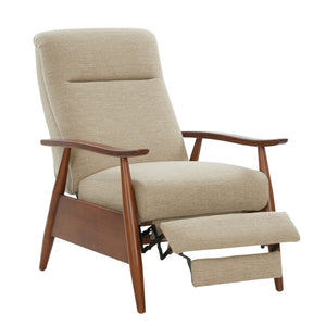 English Elm Tustin Mid-century Push Back Recliner with Chestnut Wood Arms and Performance Fabric Beige B050P429143