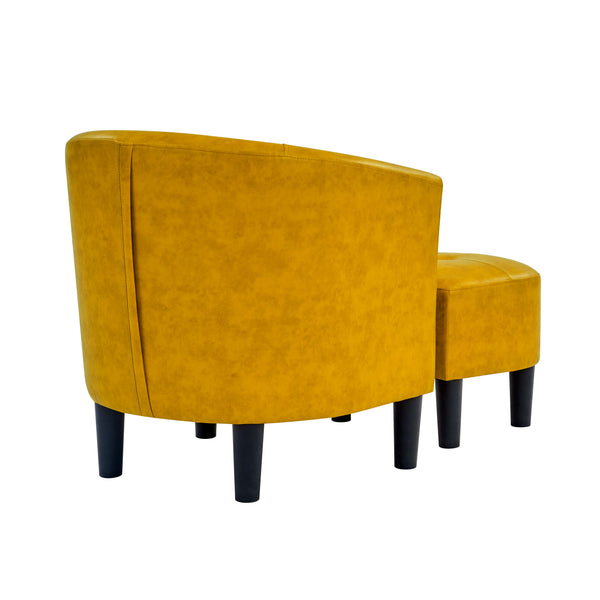 Pu Pu Leather Barrel Chair With Ottoman Modern Faux Leather Accent Seat Set Kiln-Dried Wood Frame, Rounded Back For Comfort And Stylish Living Room Appeal