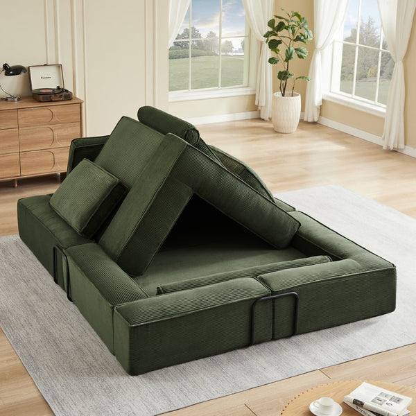 English Elm Large Modular Corduroy Sectional Sofa Configurable Seating for Family Living Rooms Army Green W3396S00056
