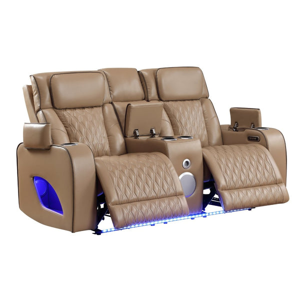 English Elm Fortuner Power Reclining Set with Led Lighting Massage and Faux Leather Seating B009S02223
