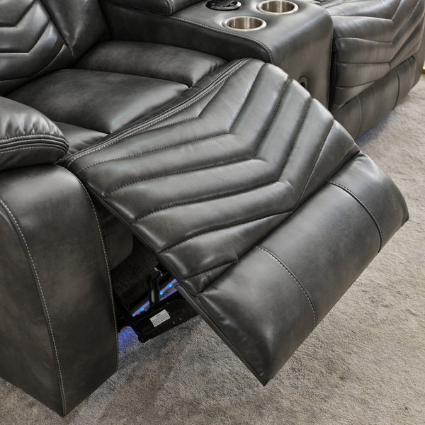 English Elm Ms Two Piece Manual Reclining Sofa Set Faux Leather Led Ambient Living Room Grey W1805S00177