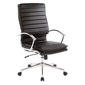 OSP Home Furnishings High Back Executive Office Chair with Faux Leather Upholstery Lumbar Support Chrome Arms Black SPX23590C-U6