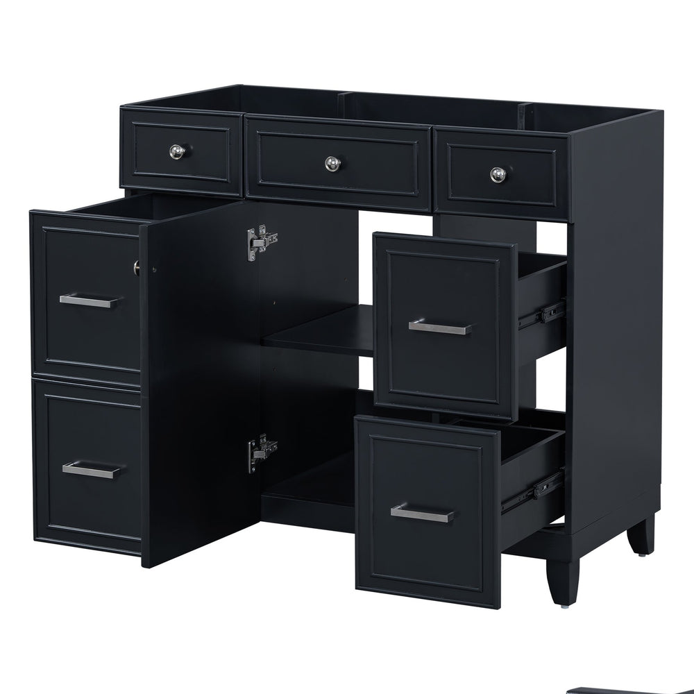 English Elm [Cabinet 36" Bathroom Vanity Black - Solid Wood & MDF, Soft-Close Door, 3 Drawers, Storage Appeal N729P171885B