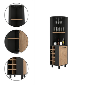 English Elm Corner Bar Cabinet with Ten Built-In Wine Slots, Cup Rack & Spacious Top Shelf for Entertaining Multicolor 43 L x 21 W x 3 H B097S00134