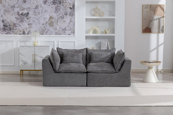 English Elm 74.8" Oversized Modular Cloud Sofa Deep Seat Cotton Linen Upholstered Living Room Couch Antique Grey W2530P458025
