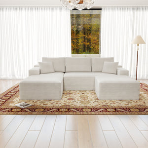 English Elm 104.3*70.8"Modular Sectional Sofa - Plush White Corduroy, No Assembly, 3-Piece Configurable Design! W3819S00029