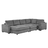 English Elm 121.3" Sectional Couch Sofa Bed Modular Sofa With Two Movable Ottomans For Living Room (Old Sku:N719S001640E), Gray