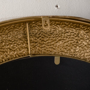 English Elm 31.3" Gold Iron Round Mirror Ribbed Texture Rivets Bohemian Accent for Bedroom W3158P407138