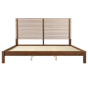 English Elm Premium Solid Wood King Platform Bed Warm Toned Slat Headboard Modern Bedroom Frame Walnut N770PK367005D