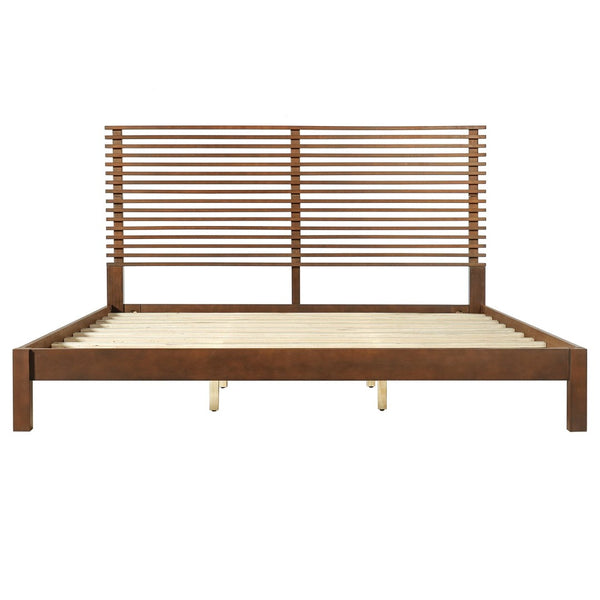 English Elm Premium Solid Wood King Platform Bed Warm Toned Slat Headboard Modern Bedroom Frame Walnut N770PK367005D