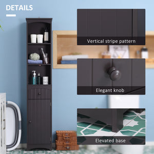 English Elm HOMCOM Tall Bathroom Linen Cabinet – Narrow Free-Standing MDF Tower with 3 Shelves, Drawer, Brown W2225P229566