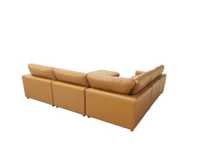 English Elm Leather Match L-shaped Sectional Sofa with Top-grain Upholstery for Open Living Rooms Ginger B2748S00164