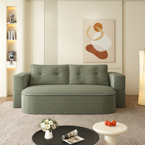 English Elm 78.7" Modern Foldable Corduroy Sofa Bed with 2 Pillows and Blanket, Convertible Deep Seat Sleeper Couch Green W3219P368262