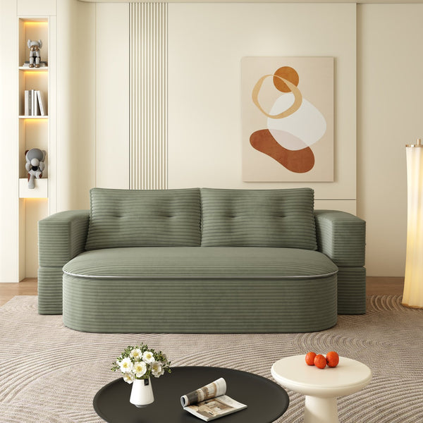 English Elm 78.7" Modern Foldable Corduroy Sofa Bed with 2 Pillows and Blanket, Convertible Deep Seat Sleeper Couch Green W3219P368262
