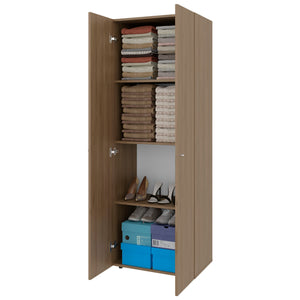 English Elm Natural Oak Wardrobe Cabinet - Stylish 2-Door Design With 4 Adjustable Shelves For Optimal Storage B062P373784