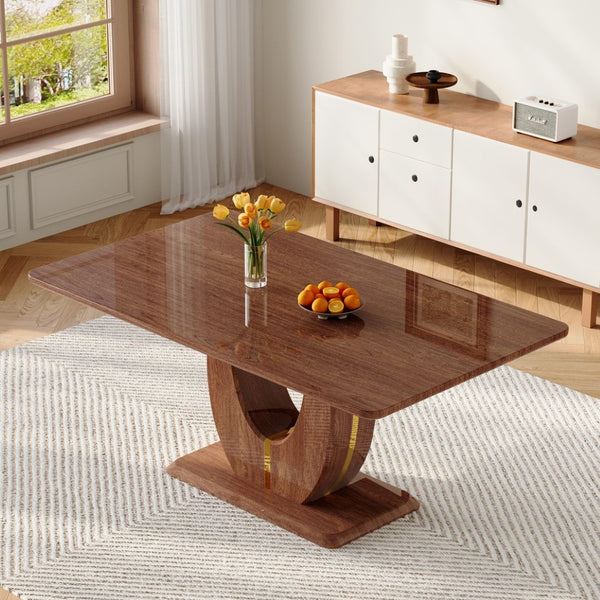 English Elm Modern Mdf Dining Table Seats Six with U-shaped Legs for Minimalist Interiors Wood W1151S04163