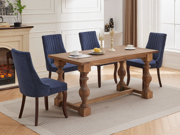 English Elm Rayon Elegant High Back Dining Chair Set with Plush Flocking Upholstery, Rebound Sponge Comfort Blue W1143P190235