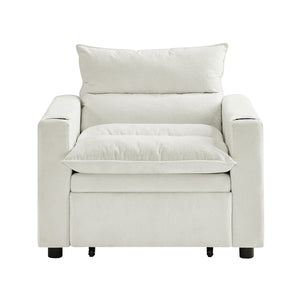 English Elm Sleeper 3-in-1 Convertible Sofa Chair Bed with Lychee Velvet, Adjustable Recline & Cup Holder Beige W1117P265773