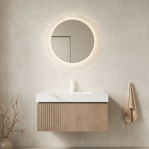 English Elm Muri Floating Bathroom Vanity Plywood Cabinet Oak Veneer Sintered Stone Top W2615S00626