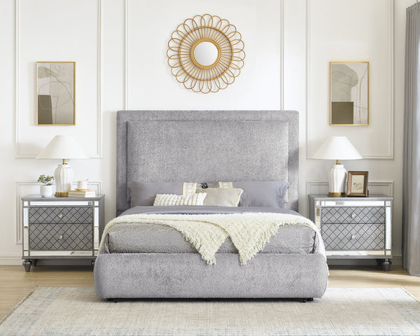 English Elm 1Pc King Size Luxurious Bed Frame With Soft Chenille Upholstery & Hidden Storage For Organized Bedrooms B2741S00545