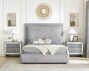 English Elm 1Pc Queen Size Luxurious Chenille Upholstered Bed Frame With High Padded Headboard & Hidden Storage B2741S00544