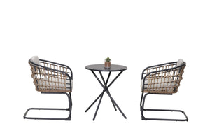 English Elm 3-piece Outdoor Wicker Bistro Set Pe Rattan Scandinavian Balcony Patio Seating W3990S00001