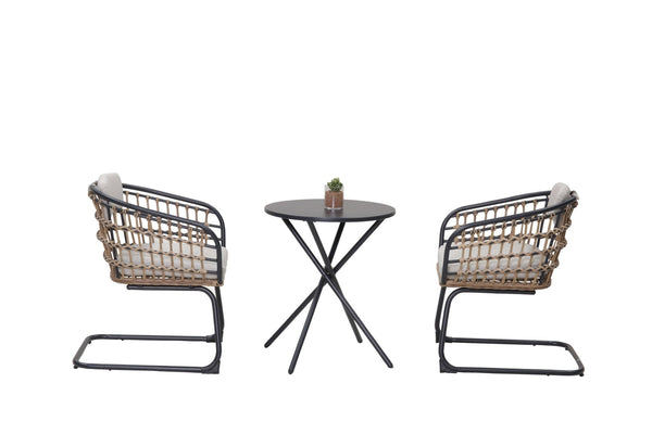 English Elm 3-piece Outdoor Wicker Bistro Set Pe Rattan Scandinavian Balcony Patio Seating W3990S00001