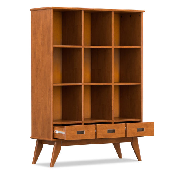 English Elm Draper Mid-Century 9-Cube Storage Console with 3 Drawers, Teak Brown Rubberwood, Low-VOC Finish B136P364306