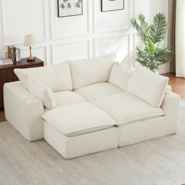 English Elm Cloud Corduroy Sectional Sofa Plush Modular L Shape Design with Convertible Ottoman W2339S00131