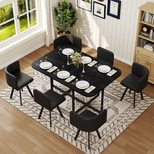 English Elm 7-piece Industrial Dining Set with Wood Grain Table and Oil-waxed Leather Seating W3875S00093